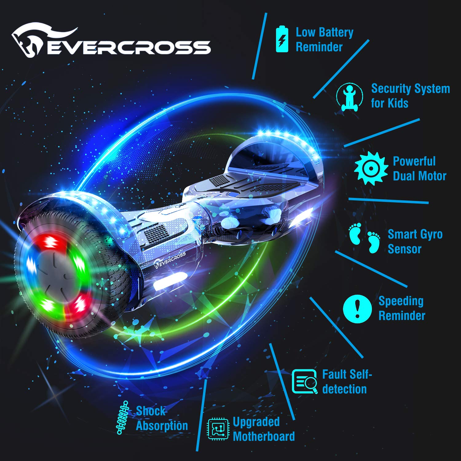 evercross-xp9-hoverboard-lectrique-bleu-6-5-pouces-bluetooth image 3