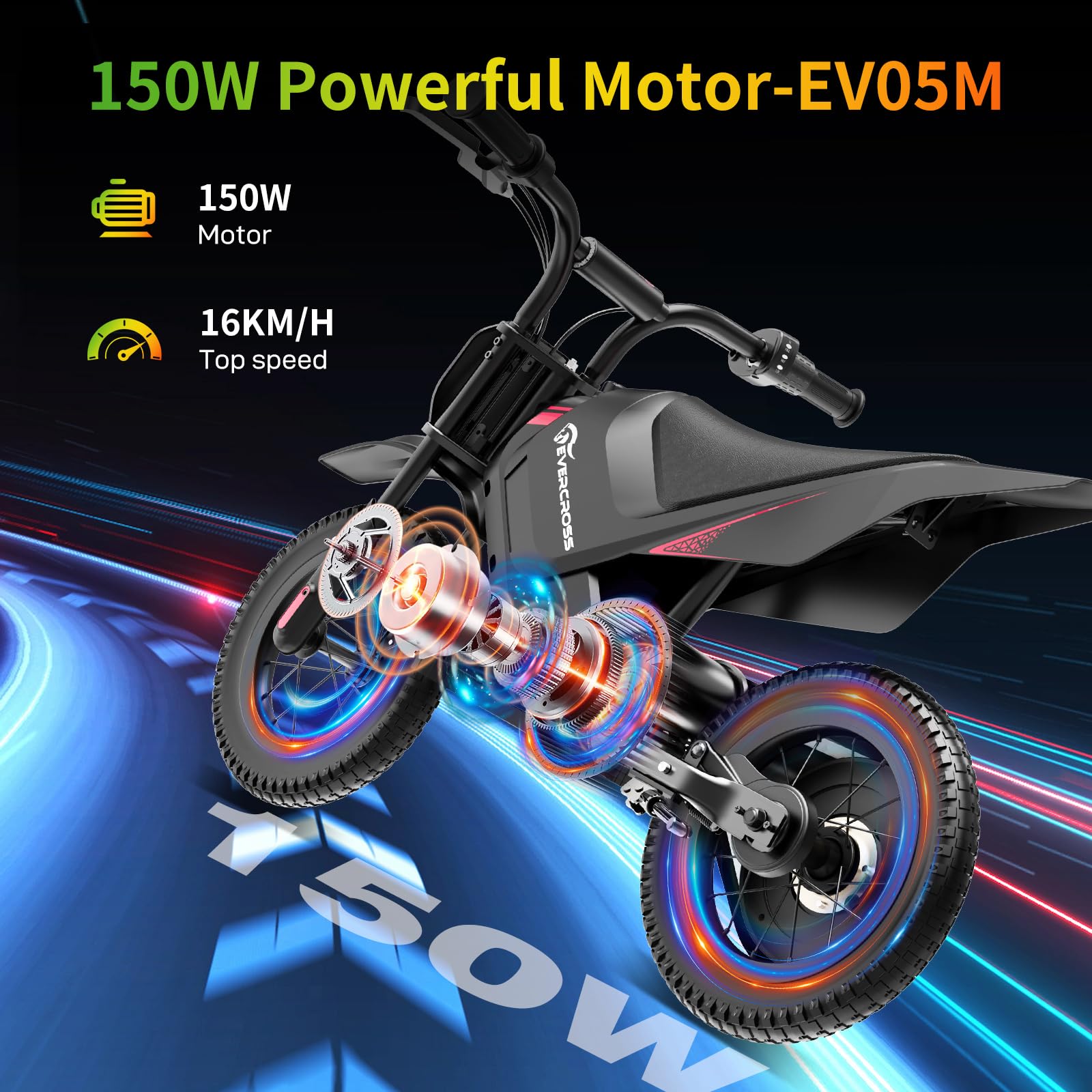 evercross-ev05m-moto-lectrique-enfant-150w-noir-12-pouces image 2